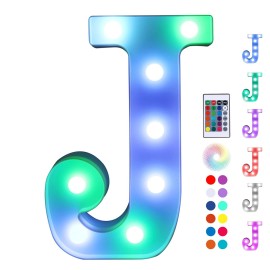 Foaky Colorful LED Letter Lights with Remote,Marquee Light Up Letters Sign for Night Light Wedding/Birthday Party Battery Powered Christmas Lamp Home Bar Decoration(J)