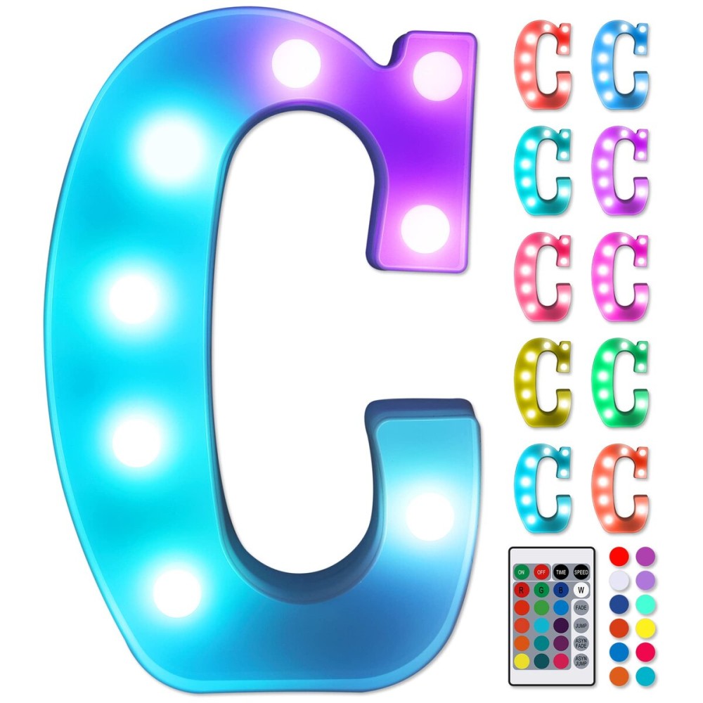 Foaky Colorful LED Letter Lights with Remote,Marquee Light Up Letters Sign for Night Light Wedding/Birthday Party Battery Powered Christmas Lamp Home Bar Decoration(C)