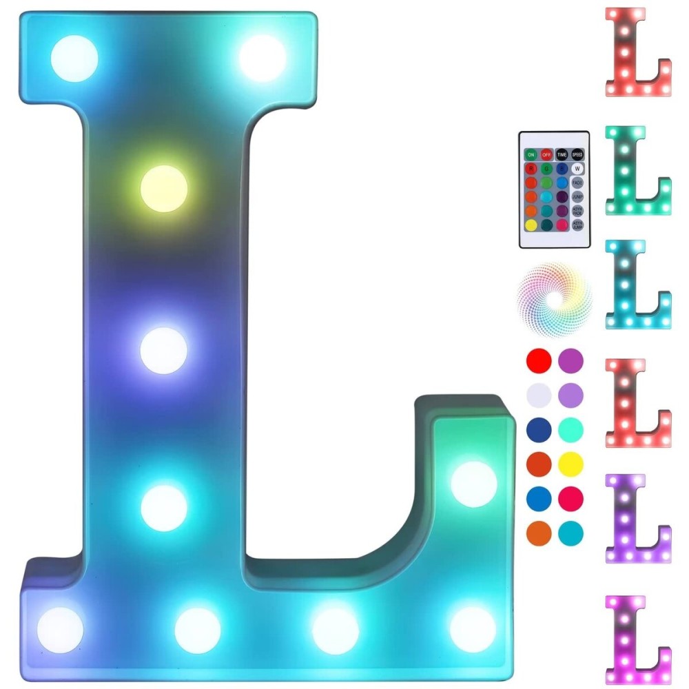 Foaky Colorful LED Letter Lights with Remote,Marquee Light Up Letters Sign for Night Light Wedding/Birthday Party Battery Powered Christmas Lamp Home Bar Decoration(L)