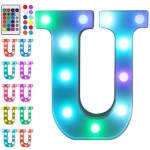 Foaky Colorful LED Letter Lights with Remote,Marquee Light Up Letters Sign for Night Light Wedding/Birthday Party Battery Powered Christmas Lamp Home Bar Decoration(U)
