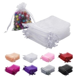MOTYAWN 100pcs White Organza Bags 2x3 inch Sheer Drawstring Gift Bags Jewelry Pouches Wedding Party Christmas Favor Gift Bags, Little Mesh Gift Pouches Mini Candy Bags for Small Presents Earrings