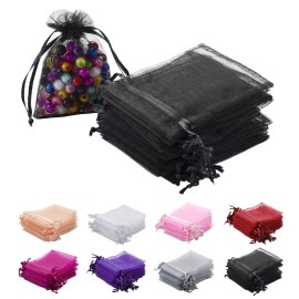 MOTYAWN 100pcs Organza Gift Bags 2x3 inch Black Sheer Drawstring Gift Bags Jewelry Pouches Wedding Party Christmas Favor Gift Bags, Little Mesh Gift Pouches