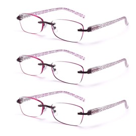 FEIVSN 3-Pack Rimless Reading Glasses For Women, Lightweight Spring Hinge Readers, Classic Elegant Artistic Eyeglasses UV 400 (Red 3.5 Etc)