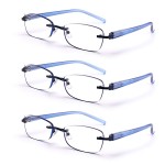 FEIVSN 3-Pack Rimless Reading Glasses For Women, Lightweight Spring Hinge Readers, Classic Elegant Artistic Eyeglasses UV 400 (Blue 1.0 Etc)