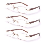 FEIVSN 3-Pack Rimless Reading Glasses For Women, Lightweight Spring Hinge Readers, Classic Elegant Artistic Eyeglasses UV 400 (Brown 3.0 Etc)