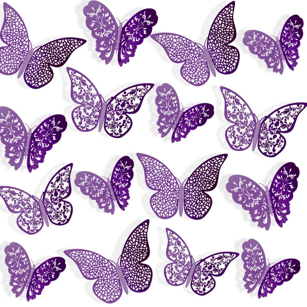 72 Pieces 3D Butterfly Wall Decals Sticker Decal Wall Decor Art Decorative Sticker 3 Sizes for Room Home Nursery Classroom Offices Bedroom Bathroom Living Room Decor(Purple)