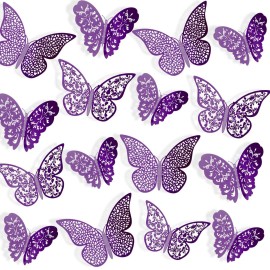 72 Pieces 3D Butterfly Wall Decals Sticker Decal Wall Decor Art Decorative Sticker 3 Sizes for Room Home Nursery Classroom Offices Bedroom Bathroom Living Room Decor(Purple)