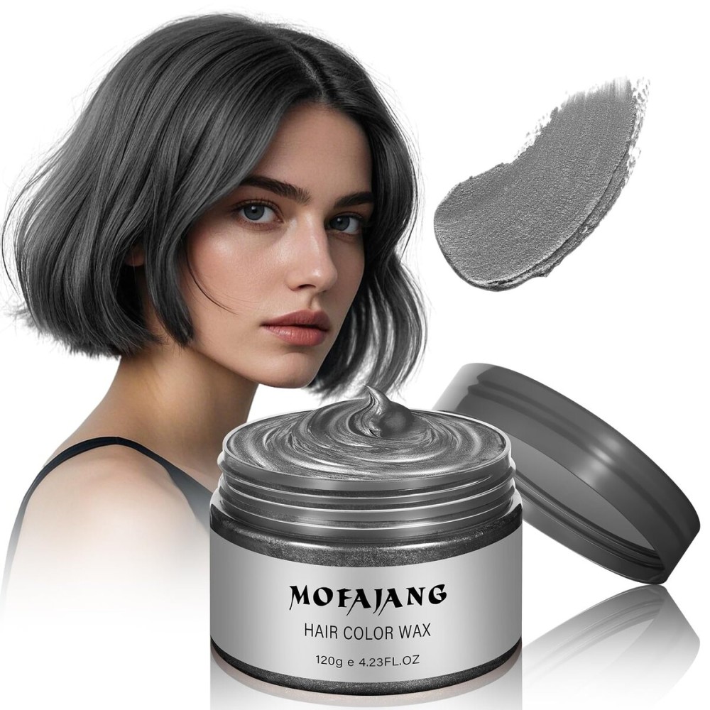 Temporary Silver Gray Hair Spray Color Wax, 4.23 Ounces Washable Hair Wax Color, Natural Disposable Grey Hair Color Wax Dye Pomades for Women Men,Christmas Parties,Role Playing,Cosplay,Halloween(Gray)