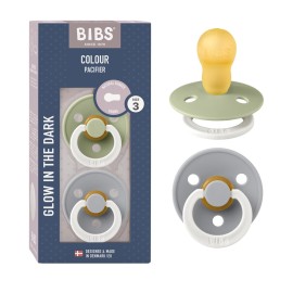 BIBS Pacifiers Colour Collection | Natural Rubber Baby Pacifier | Set of 2 BPA-Free Soothers | Made in Denmark | 18+ Months (Pack of 2) | Sage Night/Cloud Night