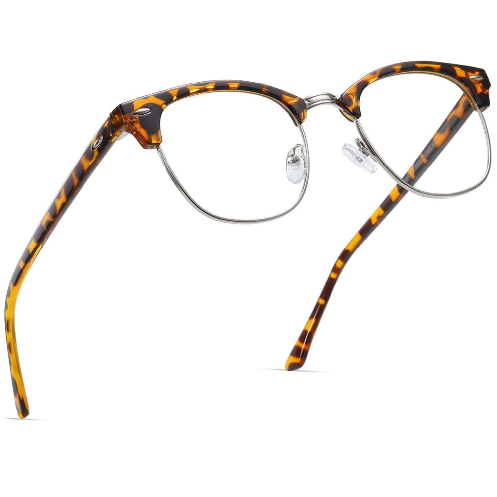 AOMASTE Blue Light Blocking Glasses Vintage Half Frame UV Clear Lens Anti Eyestrain Computer Gaming Glasses for Women Men