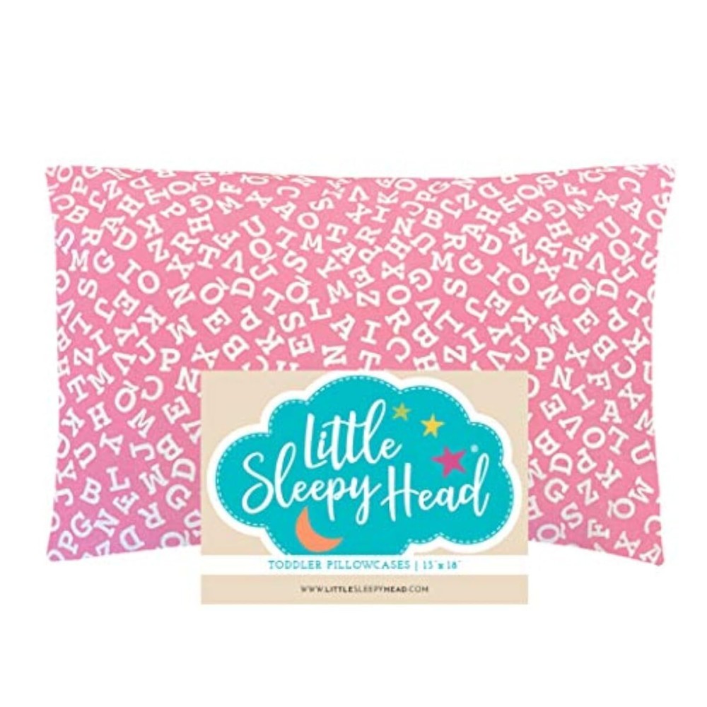 Little Sleepy Head Toddler Pillowcase, 100% Cotton & Hypoallergenic Pillow Case for Toddler Pillow, Snug Fit Envelope Pillowcase, 13x18 Pillowcase, Pilllow Sold Separately (Pink Alphabet)