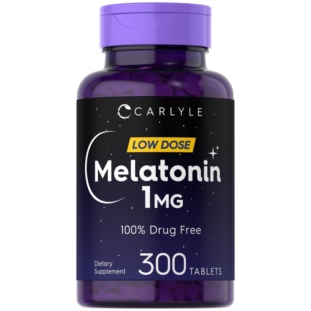 Carlyle Melatonin 1 mg | 300 Low Dose Tablets | Drug Free Aid | Vegetarian, Non-GMO, Gluten Free