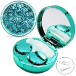 Vastsoon Contact Lens Case, Cute Travel Size Eye Colored Contacts Lenses Applicator Remover Tool Kit with Mirror Solution Bottle for Daily Outdoor (Green)
