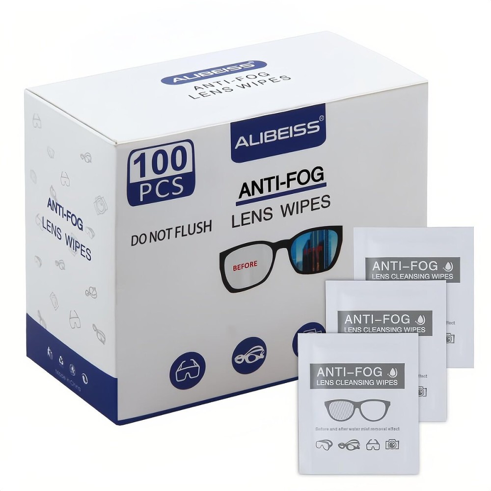 ALIBEISS Anti-Fog Lens Wipes Pre-Moistened Anti-Fog Wipes,6inch X 5inch,for Eye Glasses (100Pack)