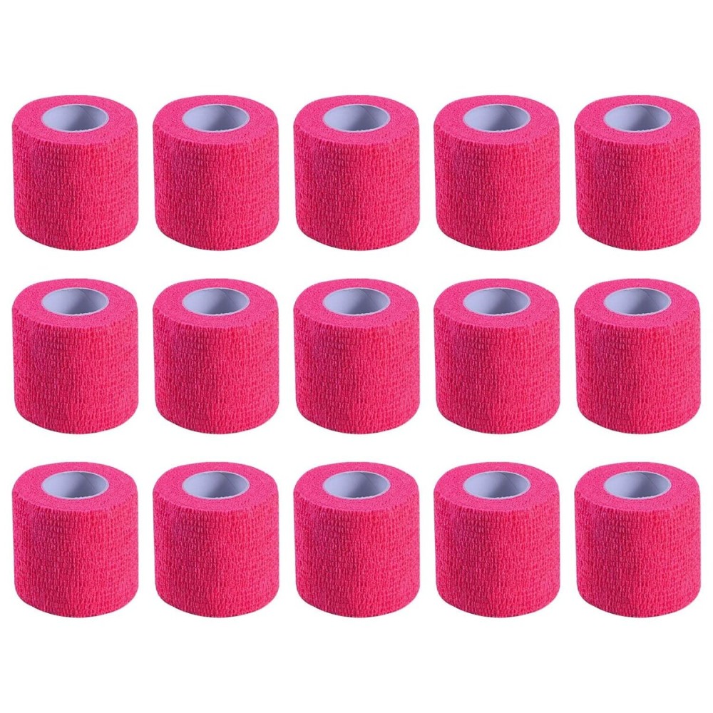KISEER 15 Pack 2 Inch x 5 Yards Pink Self Adhesive Bandage Breathable Cohesive Bandage Wrap Rolls Elastic Self-Adherent Tape for Stretch Athletic, Sports, Wrist, Ankle