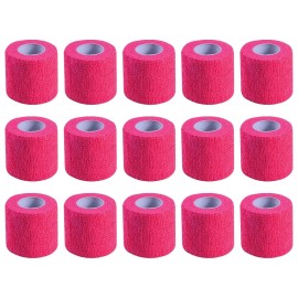 KISEER 15 Pack 2 Inch x 5 Yards Pink Self Adhesive Bandage Breathable Cohesive Bandage Wrap Rolls Elastic Self-Adherent Tape for Stretch Athletic, Sports, Wrist, Ankle