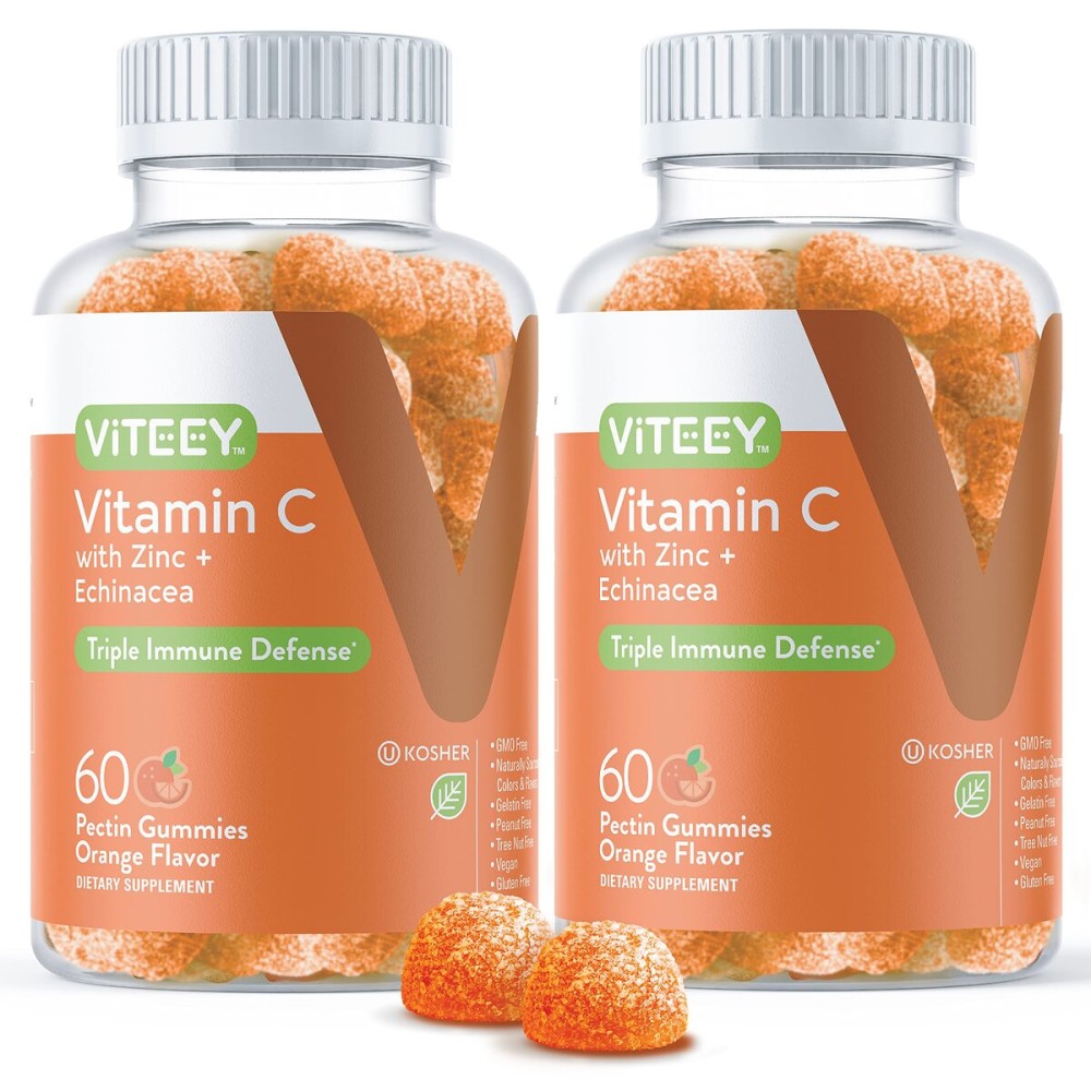 VITEEY Vitamin C Gummies for Adults & Teens with Zinc & Echinacea - Immune Support Gummies - Immune Booster - Vegan, Gelatin Free, Gluten Free, GMO Free - Tasty Vitamin C Chewable Orange Flavored
