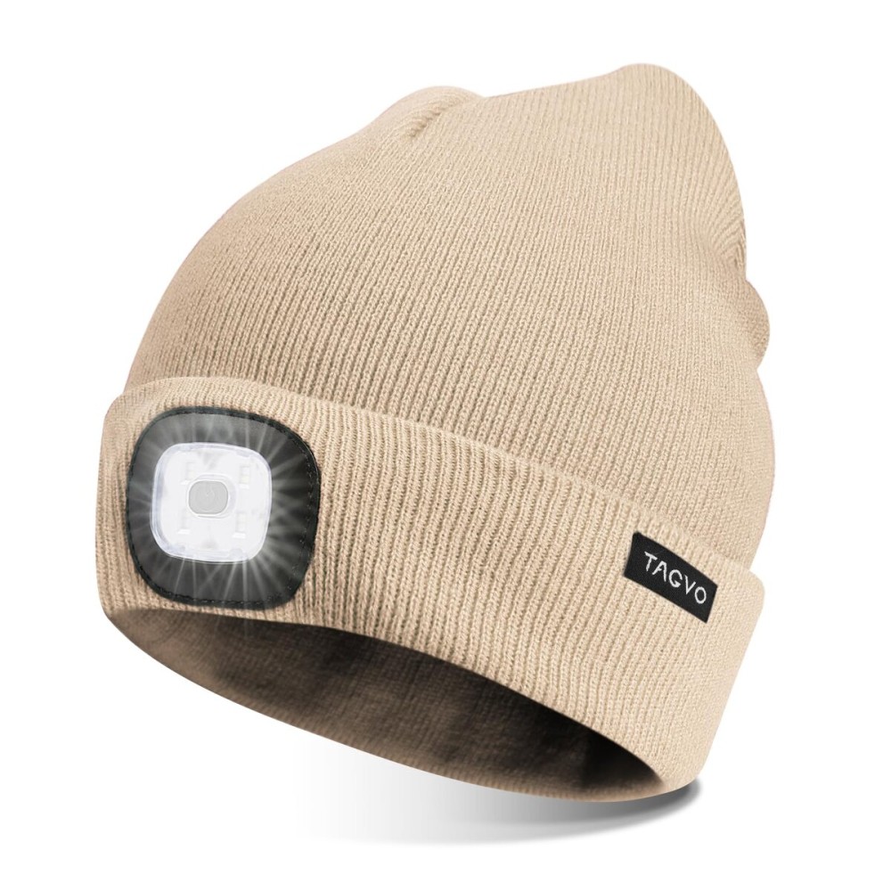 TAGVO Unisex Beanie with The Light, USB Rechargeable LED Headlamp Cap, Hands Free Headlamp Flashlight Hat, Winter Warm Knitted Night Lighted Hat, Men Women Gifts for Dad Father Husband