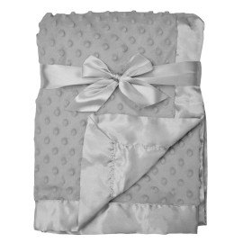 American Baby Company Heavenly Soft Chenille Receiving Blanket, 2-Layer Design with Minky Dot & Silky Satin, Gray, 30 x 40 for Boys and Girls