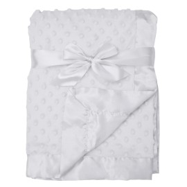 American Baby Company Heavenly Soft Chenille Receiving Blanket, 2-Layer Design with Minky Dot & Silky Satin, White, 30 x 40 for Boys and Girls