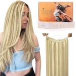 DOORES Wire Hair Extensions 12 Inch 70 g Remy Human Wire Hair Extensions Invisible Transparent Line Adjustable Hairpieces Secret Balayage Light Blonde Highlighted Golden Blonde