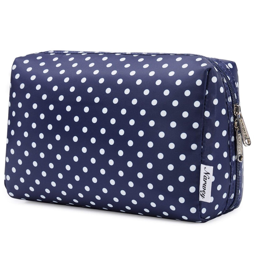 Narwey Cute Makeup Bag Travel Cosmetic Bag Organizer Toiletry Bag Make Up Bags with Compartments for Women Girls (Large, Polka Dot)