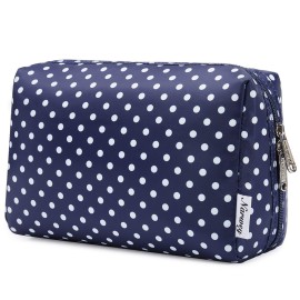 Narwey Cute Makeup Bag Travel Cosmetic Bag Organizer Toiletry Bag Make Up Bags with Compartments for Women Girls (Large, Polka Dot)