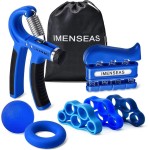IMENSEAS Grip Strength Trainer 7 Pack Adjustable Hand Gripper, Finger Stretcher Resistance Extensor Bands, Finger Exerciser, Grip Strength Ring & Stress Ball, Hand Grip Strengthener, Navy
