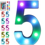 Foaky Colorful LED Number Lights with Remote,Marquee Light Up Number Sign for Night Light Wedding/Birthday Party Battery Powered Christmas Lamp Home Bar Decoration (5)