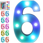 Foaky Colorful LED Number Lights with Remote, Marquee Light Up Number Sign for Night Light Wedding/Birthday Party Battery Powered Christmas Lamp Home Bar Decoration (6)