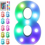Foaky Colorful LED Number Lights with Remote, Marquee Light Up Number Sign for Night Light Wedding/Birthday Party Battery Powered Christmas Lamp Home Bar Decoration (8)