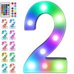 Foaky Colorful LED Number Lights with Remote,Marquee Light Up Number Sign for Night Light Wedding/Birthday Party Battery Powered Christmas Lamp Home Bar Decoration (2)