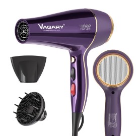 VAGARY 6690A Salon Pro Hair Dryer for Women,2200w Powerful AC Motor Fast Drying, Ionic Blow Dryer for Thick Hair,2 Speeds and 2 Heat Settings 1 Cool Shot Button(1 Diffuser and 1Concentrator)