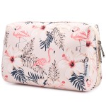Narwey Cute Makeup Bag Travel Cosmetic Bag Organizer Toiletry Bag Make Up Bags with Compartments for Women Girls (Large, Beige Flamingo)