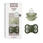 BIBS Supreme Baby Pacifier 2-Pack | Made in Denmark | BPA Free Dummy Soother, Symmetrical Nipple. Silicone, Size 1 (0-6 Months), Sage/Hunter Green