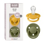 BIBS De Lux Baby Pacifier 2-Pack | Made in Denmark | BPA Free Dummy Soother, Round Nipple. Silicone, OneSize (0-36 Months), Honey Bee/Olive