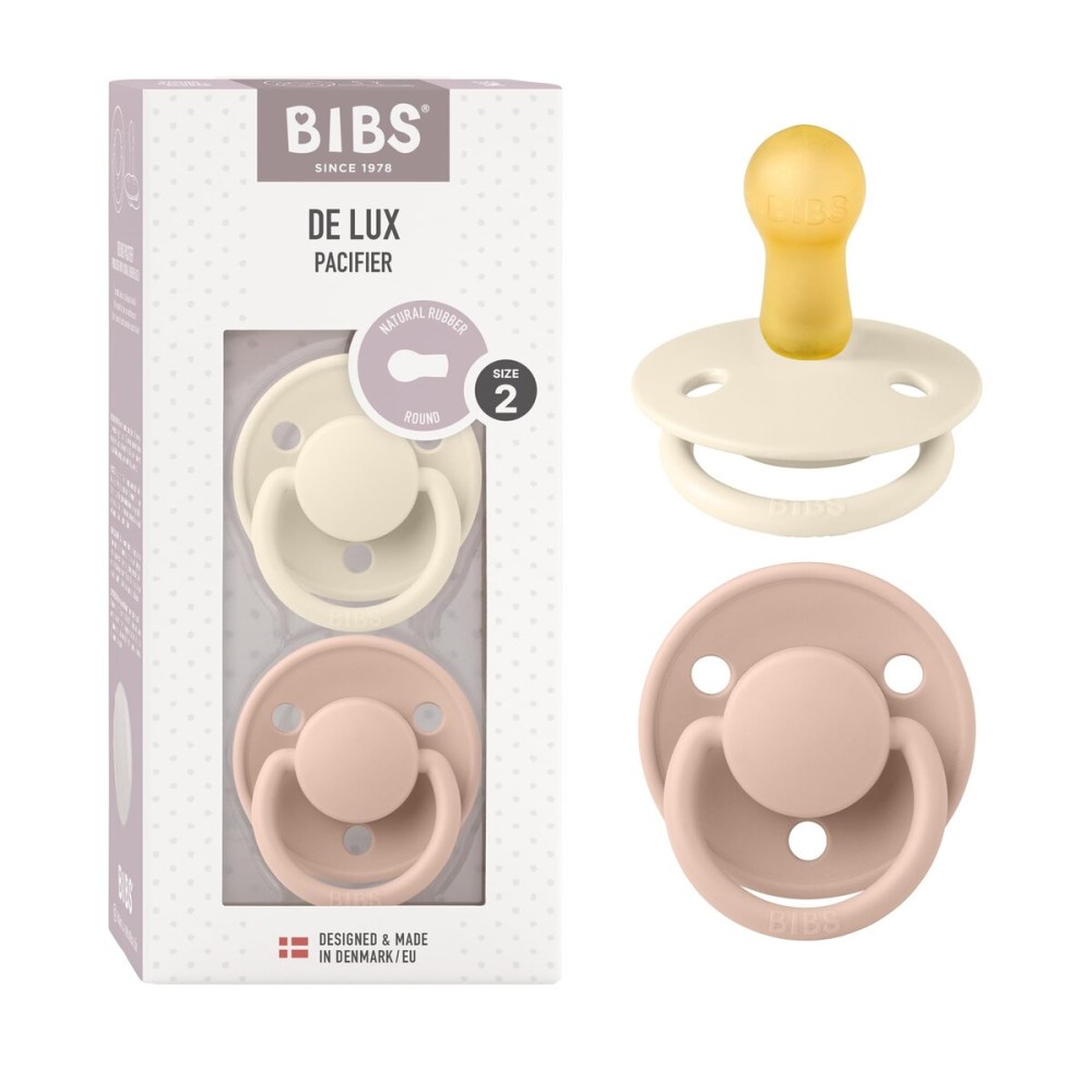BIBS Pacifiers - De Lux Collection | BPA-Free Baby Pacifier | Made in Denmark | Set of 2 Ivory/Blush Color Premium Soothers | Size 6-18 Months
