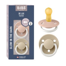 BIBS Pacifiers - De Lux Collection | BPA-Free Baby Pacifier | Made in Denmark | Set of 2 Blush Night/Vanilla Night Color Premium Soothers | Size 6-18 Months