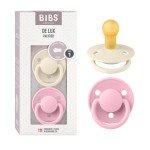 BIBS De Lux Baby Pacifier 2-Pack | Made in Denmark | BPA Free Dummy Soother, Round Nipple. Natural Rubber Latex, Size 1 (0-6 Months), Ivory/Baby Pink