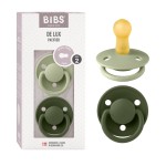 BIBS De Lux Baby Pacifier 2-Pack | Made in Denmark | BPA Free Dummy Soother, Round Nipple. Natural Rubber Latex, Size 2 (6-18 Months), Sage/Hunter Green