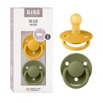 BIBS De Lux Baby Pacifier 2-Pack | Made in Denmark | BPA Free Dummy Soother, Round Nipple. Natural Rubber Latex, Size 1 (0-6 Months), Honey Bee/Olive