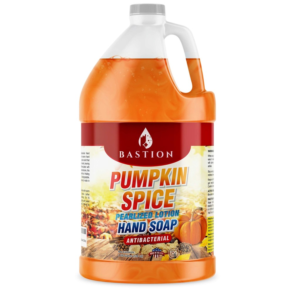 Bastion Antibacterial Hand Soap - Pumpkin Spice Moisturizing Pearlized Liquid Hand Wash - 1 Gallon (128 oz.) Bulk Refill Jug. Pumpkin Spice Scented. Non-toxic. Made in the USA.