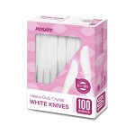 POSATE White Plastic Knives, Heavyweight, 100 Count