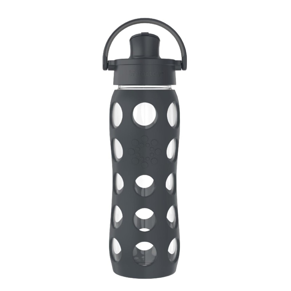 Lifefactory 22-Ounce Active Flip Cap Glass Water Bottle, 22oz, Carbon