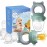 Baby Fruit Food Feeder Pacifier - Fresh Teething Pacifiers, Infant Fruit Teething Teether Toy for 3-24 Months, 6 Pcs Silicone Pouches for Toddlers & Kids & Babies, Piggy Handle 2-Pack (Green & Gray)