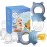 Baby Fruit Food Feeder Pacifier - Fresh Teething Pacifiers, Infant Fruit Teething Teether Toy for 3-24 Months, 6 Pcs Silicone Pouches for Toddlers & Kids & Babies, Piggy Handle 2-Pack (Blue & Gray)