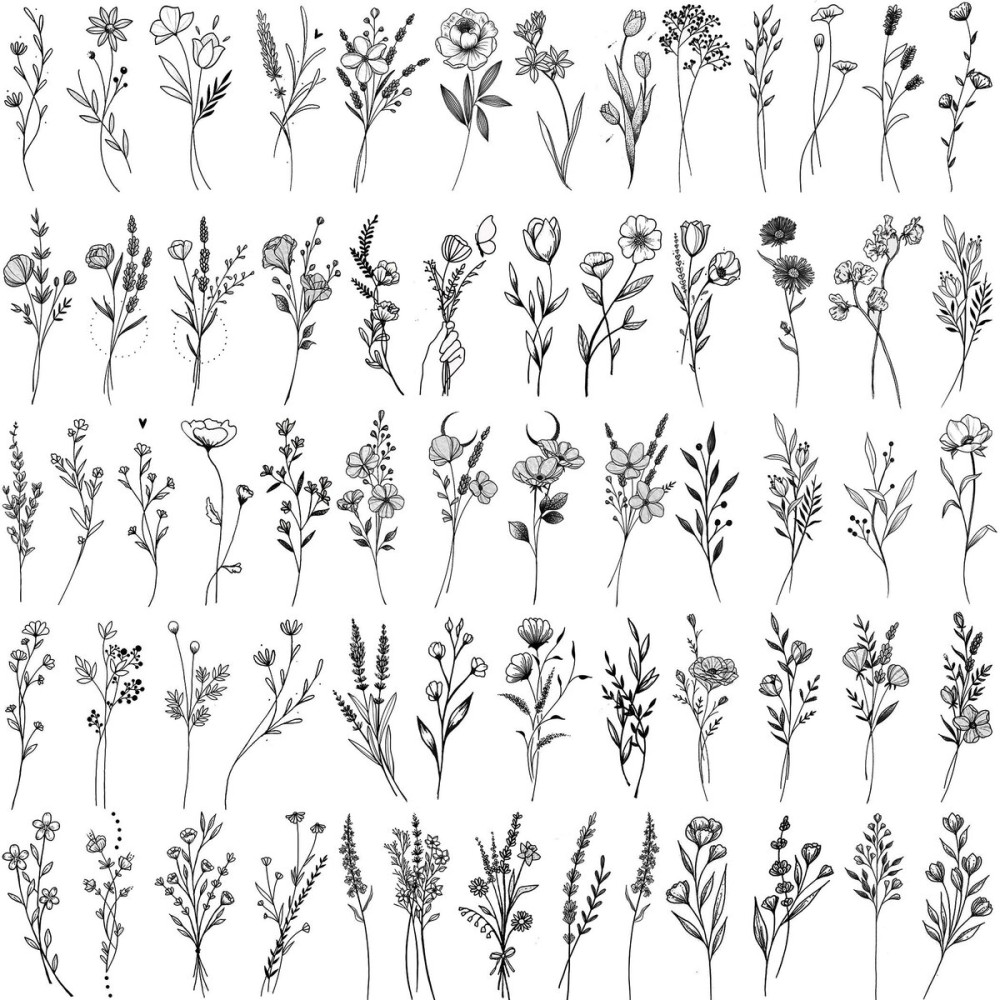 15 Sheets FANRUI Sexy Tiny Branch Black Flower Temporary Tattoos For Women Girl Neck Realistic Floral Bouquet Small Tattoo Temporary Lavender Fake Tattoo Sticker For Adults Face Hands Kit