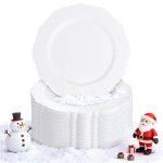 WDF 60pcs White Plastic Plates -10.25inch Baroque White Disposable Dinner Plates for Upscale Parties/Wedding