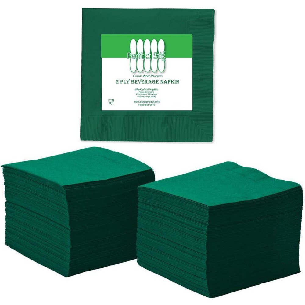 Perfect Stix 2 Ply Green Napkin-100 Paper Cocktail Beverage Napkins, 2-Ply, 2.5 Height, 5 Width, 10 Length, Green (Pack of 100)