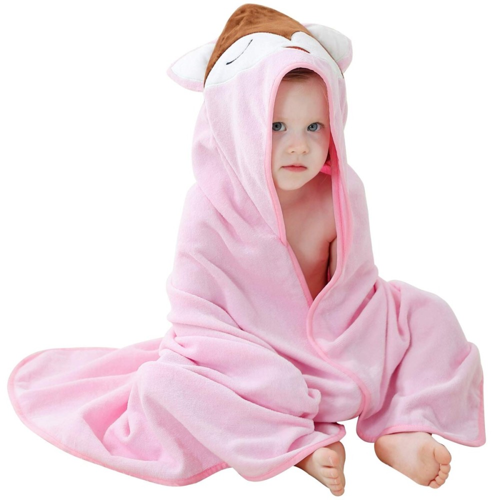 MICHLEY Unisex Baby Animal Hooded Bath Towel Soft Cotton Beach Swimming Bathrobe for 0-6T, Pink Fox